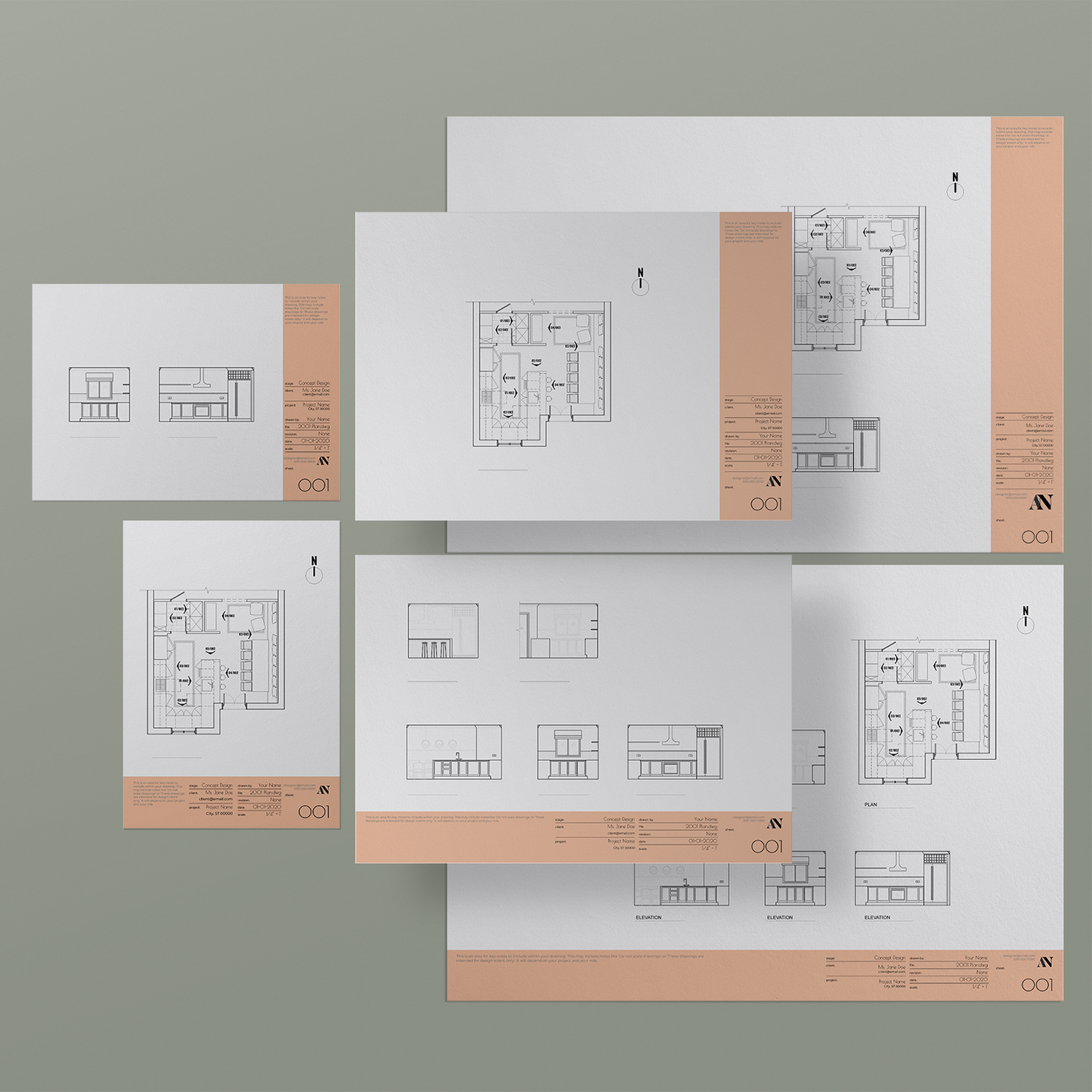 Graphic Title Block Templates - A2 / A3 / A4 + 8.5x11 / 11x17 / 18x24 / 24x36 Sizes