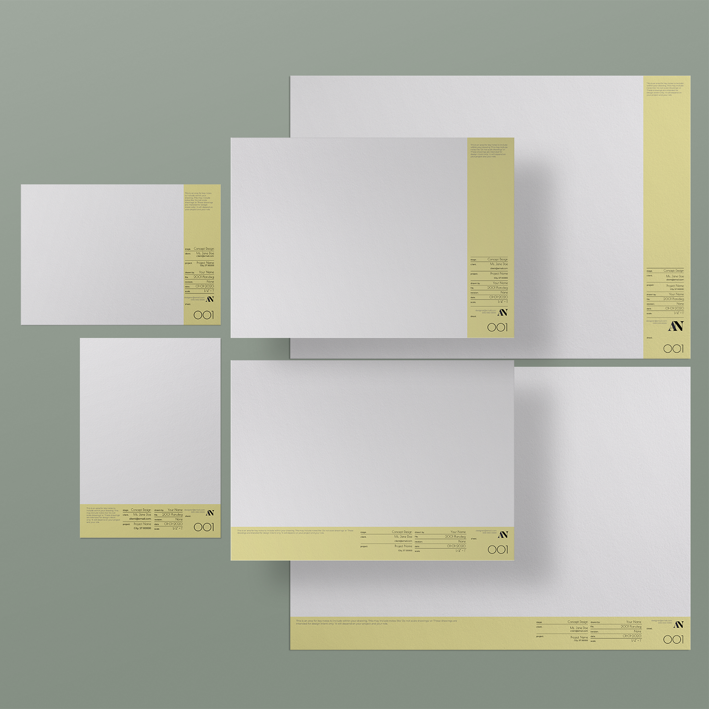 Graphic Title Block Templates - A2 / A3 / A4 + 8.5x11 / 11x17 / 18x24 / 24x36 Sizes