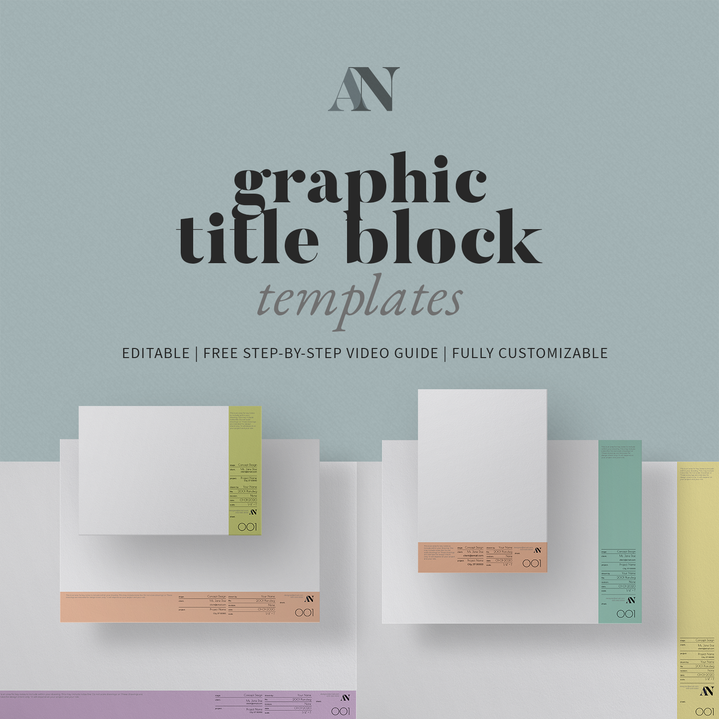 Graphic Title Block Templates - A2 / A3 / A4 + 8.5x11 / 11x17 / 18x24 / 24x36 Sizes