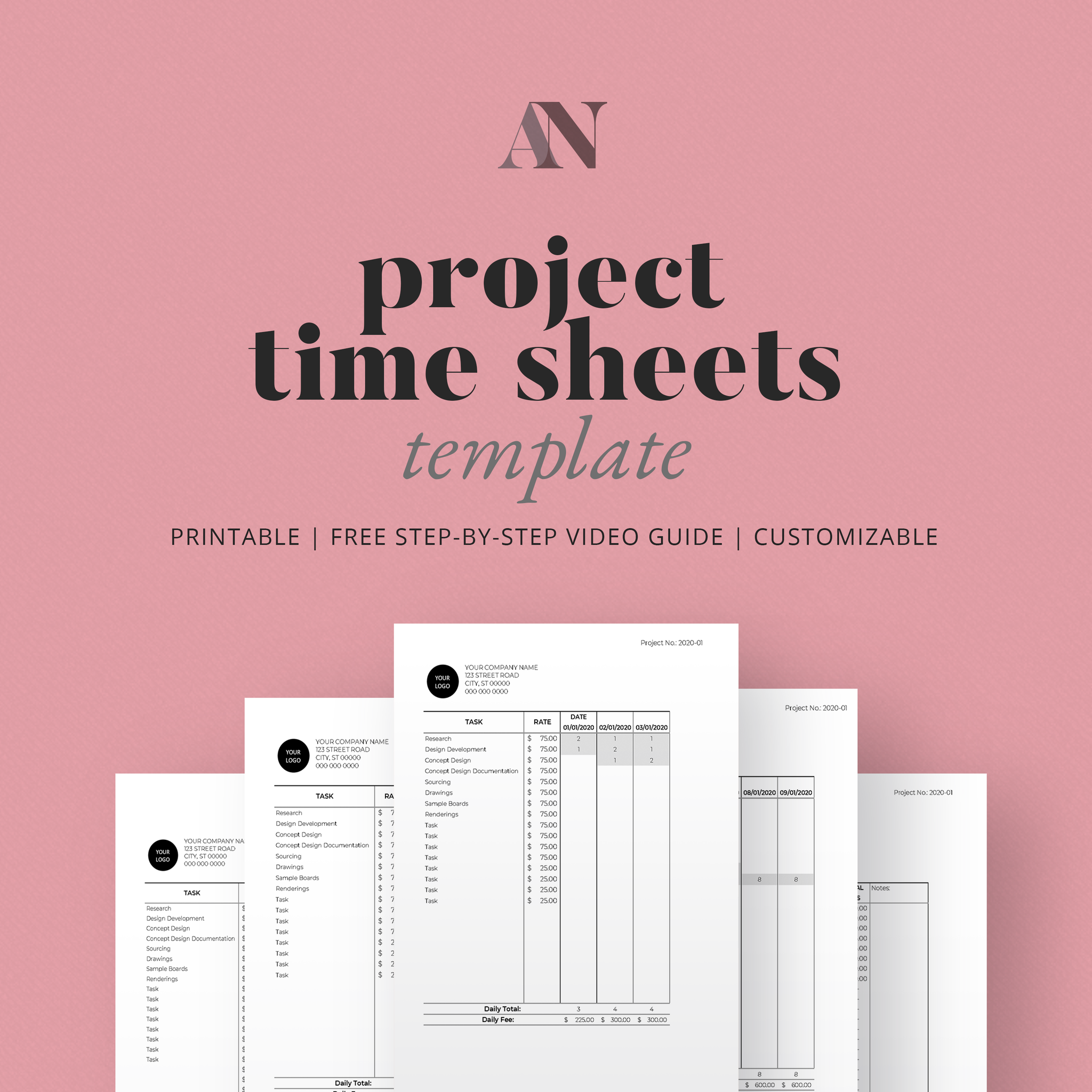 Project Time Sheets Template - [product_description] - Audrey Noakes Shop