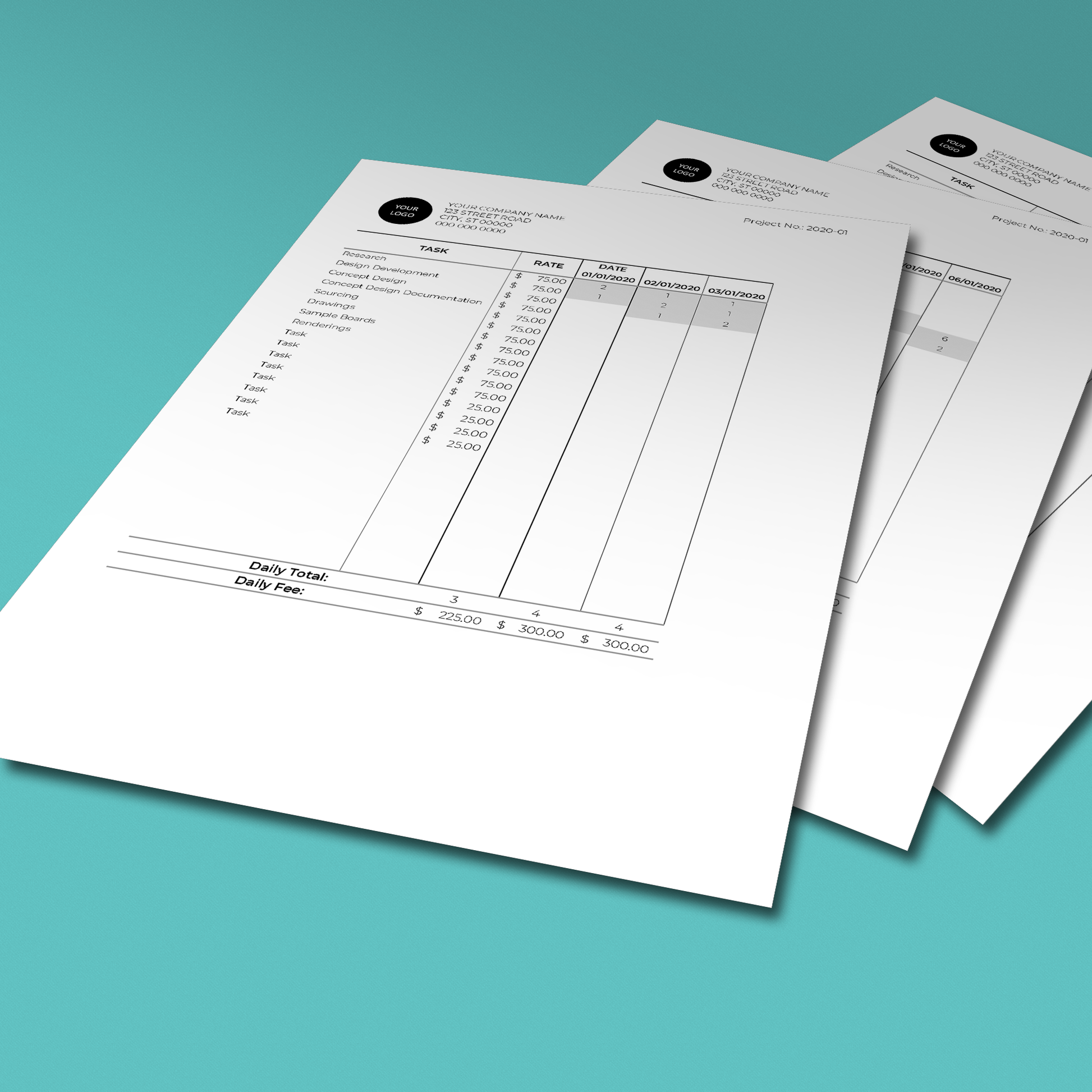 Project Time Sheets Template - [product_description] - Audrey Noakes Shop