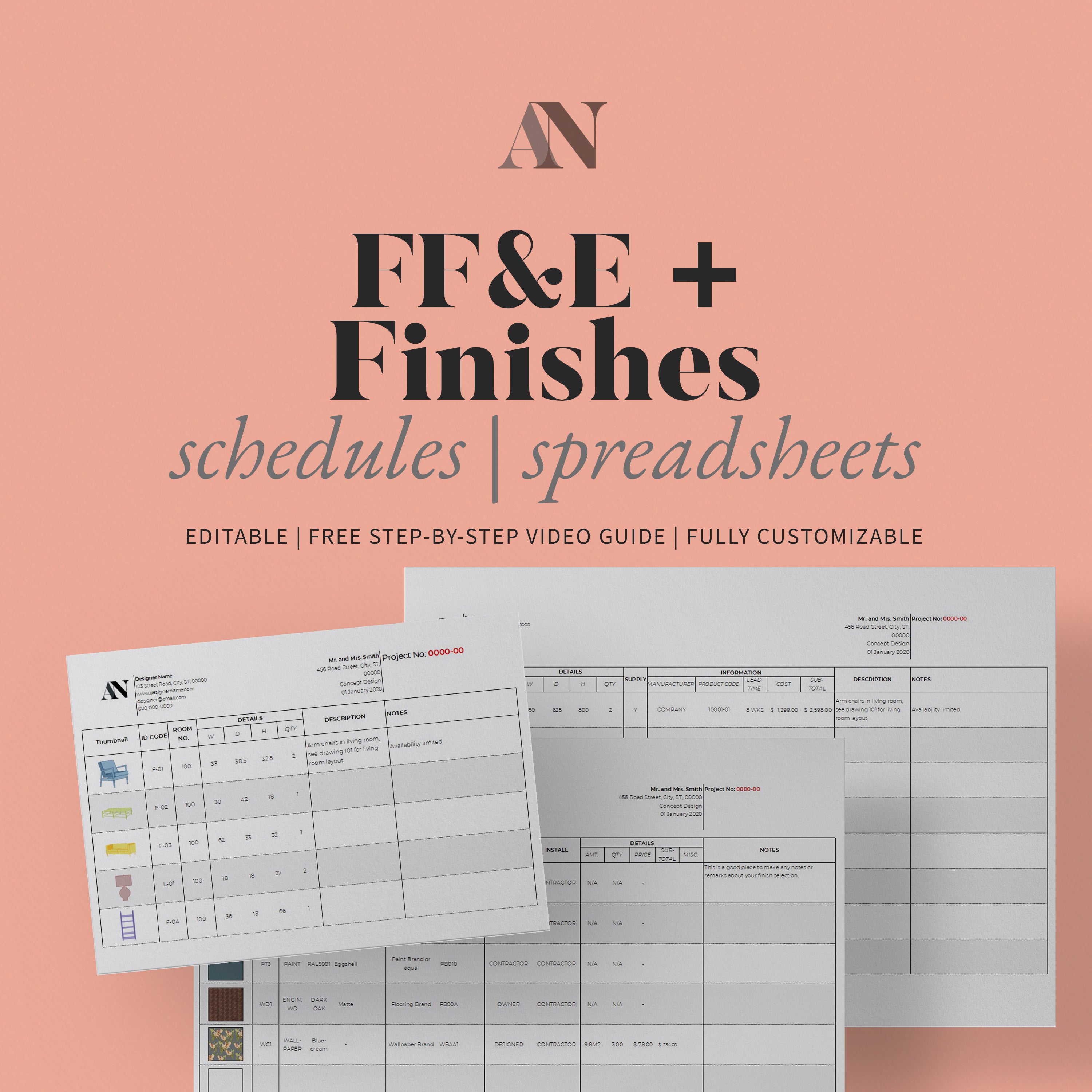 Ffe Shcedule Example FF&E and Finishes Schedules | Spreadsheets Template – Audrey Noakes Shop