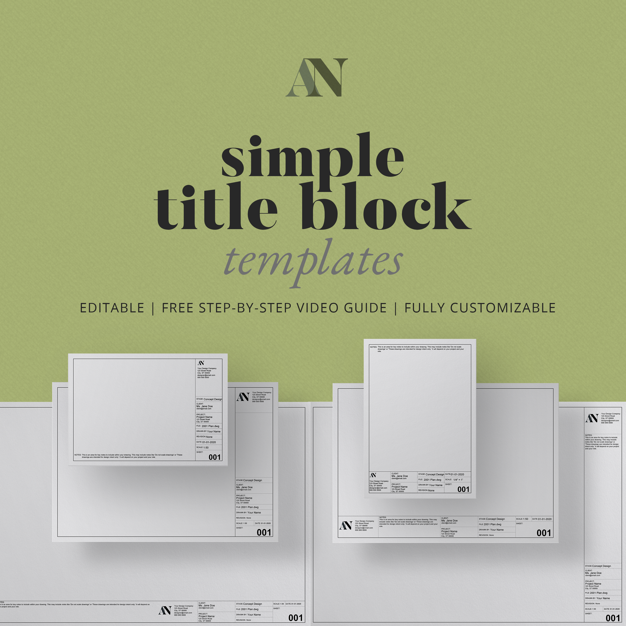 Simple Title Block Templates - A2 / A3 / A4 + 8.5x11 / 11x17 / 24x36 Sizes - [product_description] - Audrey Noakes Shop