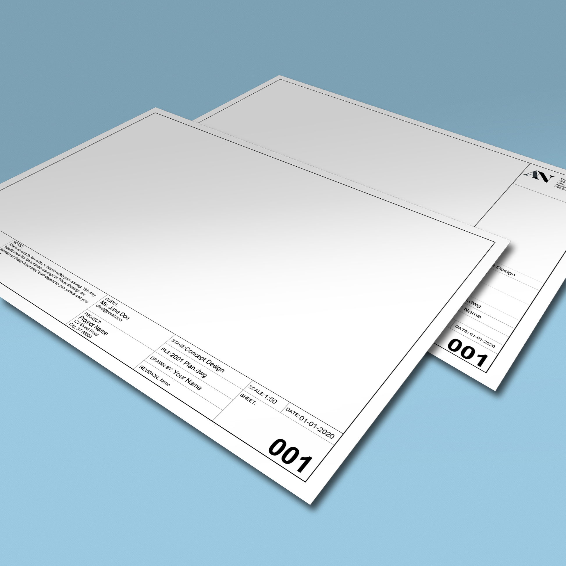 Simple Title Block Templates - A2 / A3 / A4 + 8.5x11 / 11x17 / 24x36 Sizes - [product_description] - Audrey Noakes Shop