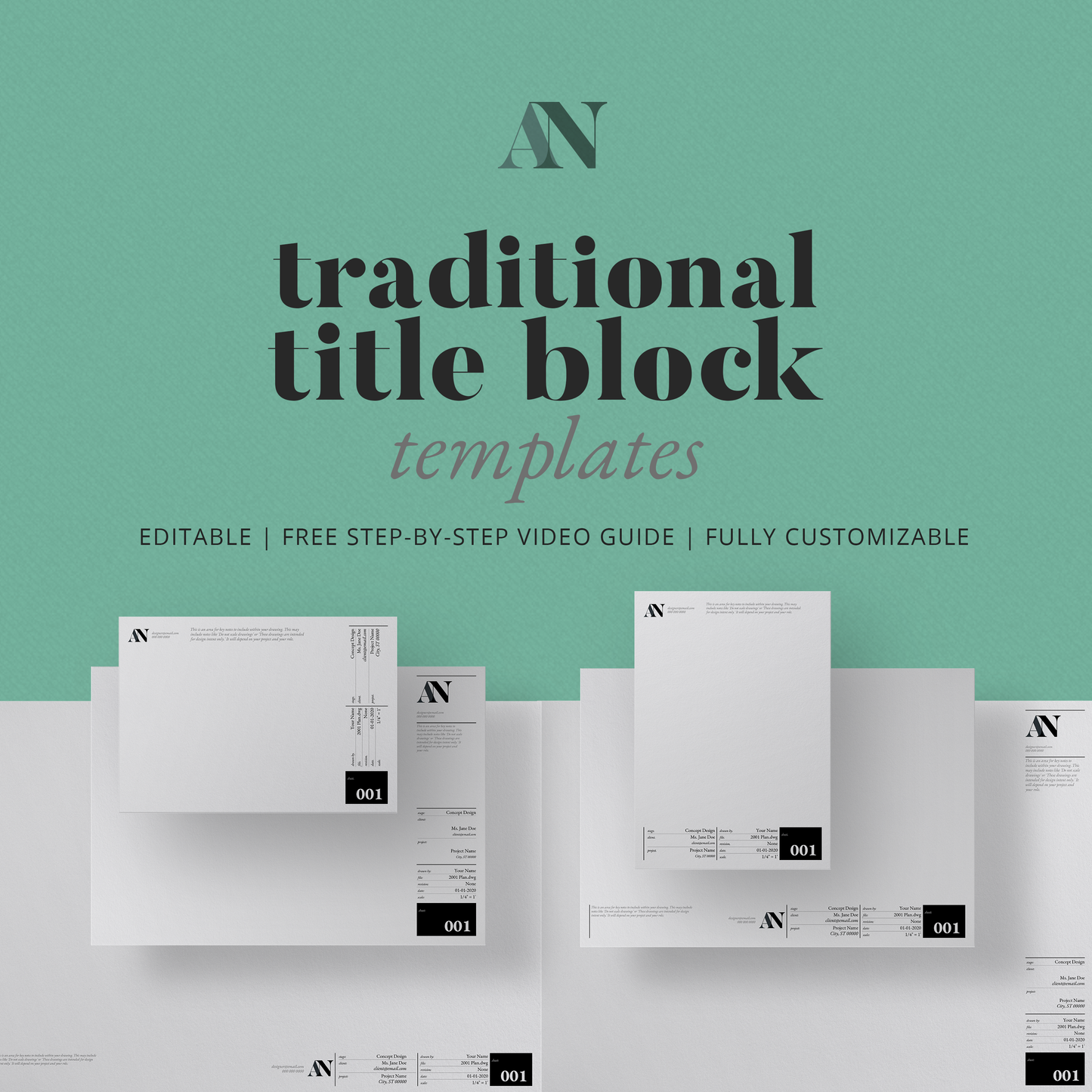 Traditional Title Block Templates - A2 / A3 / A4 + 8.5x11 / 11x17 / 24x36 Sizes - [product_description] - Audrey Noakes Shop