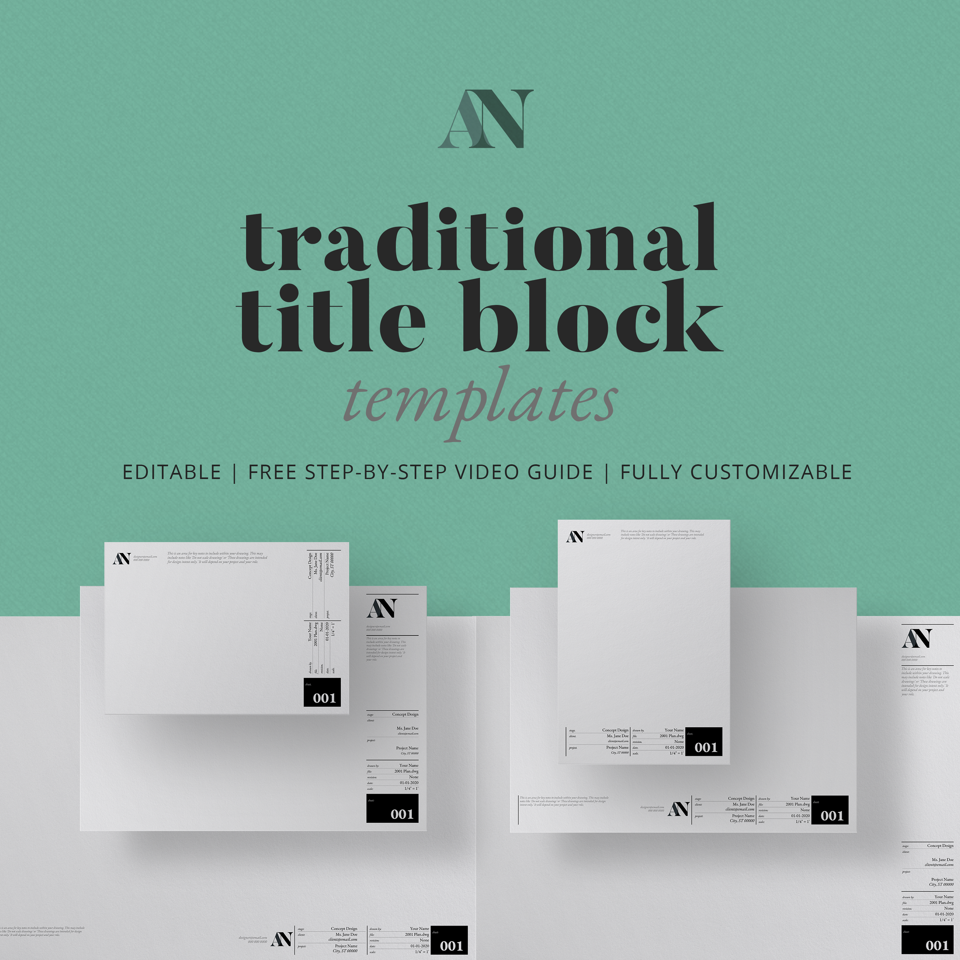 Traditional Title Block Templates - A2 / A3 / A4 + 8.5x11 / 11x17 / 24x36 Sizes - [product_description] - Audrey Noakes Shop