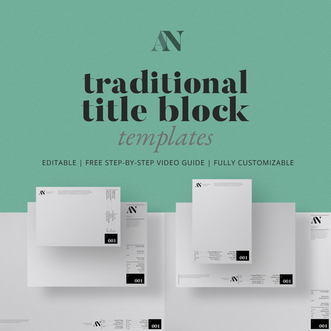 Traditional Title Block Templates - A2 / A3 / A4 + 8.5x11 / 11x17 / 24x36 Sizes - [product_description] - Audrey Noakes Shop