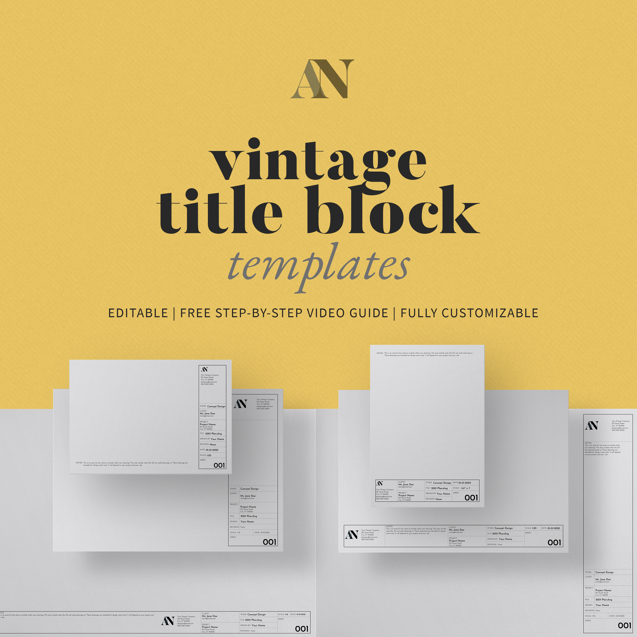 Vintage Title Block Templates - A2 / A3 / A4 + 8.5x11 / 11x17 / 18 X 24 / 24x36 Sizes